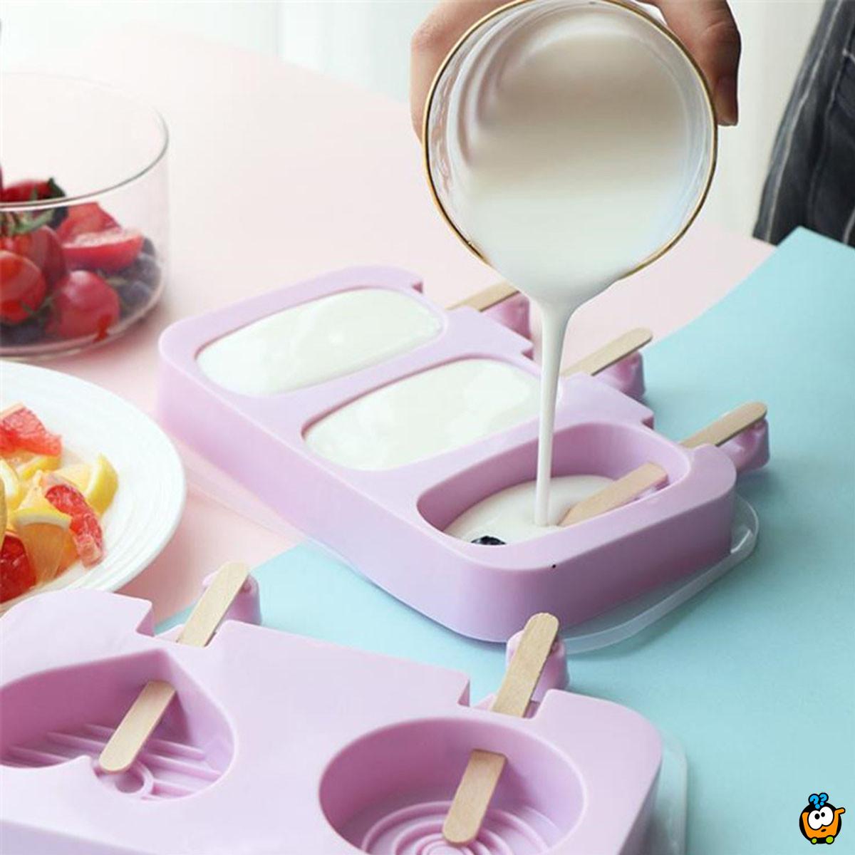 Funny ice cream - silikonska modla za sladolede u oblicima + 50 štapića + poklopac