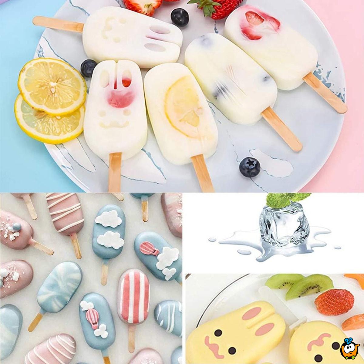 Funny ice cream - silikonska modla za sladolede u oblicima + 50 štapića + poklopac