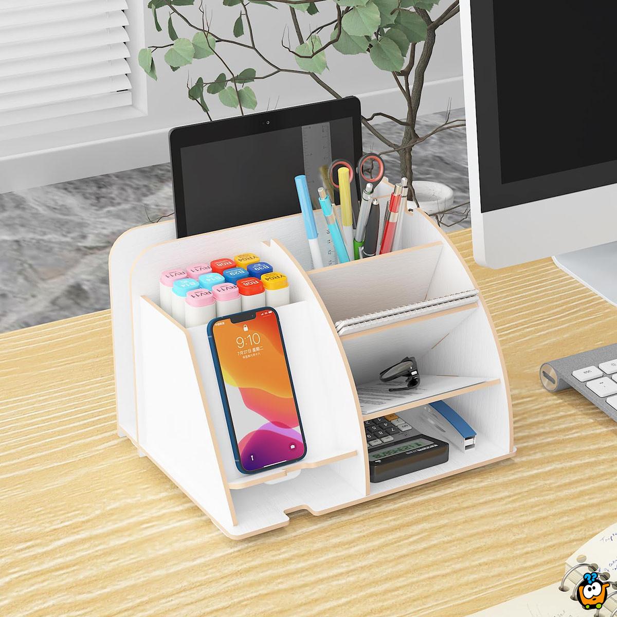 White Desk Organizer - Stoni organizer za odlaganje telefona i kancelarijskog pribora