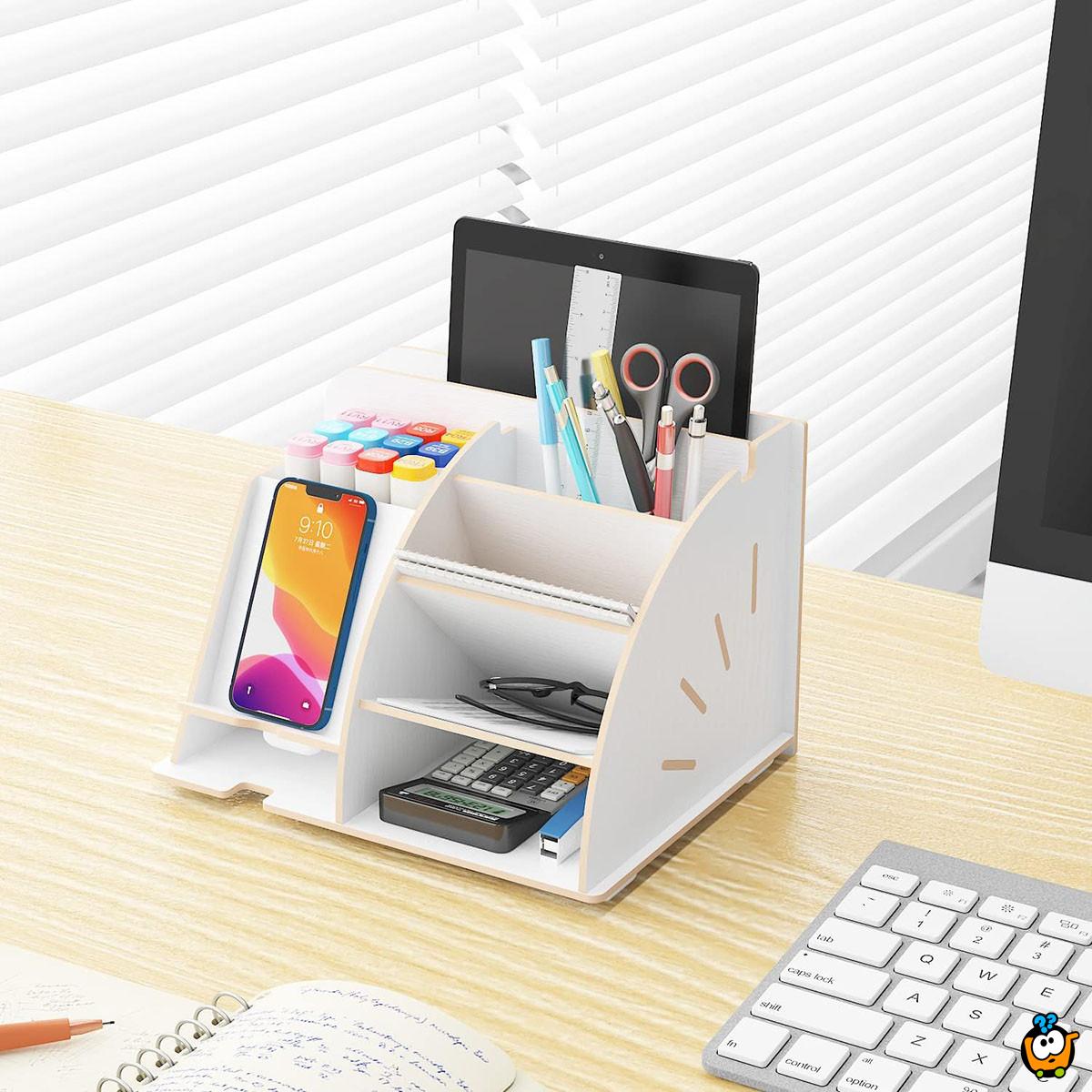 White Desk Organizer - Stoni organizer za odlaganje telefona i kancelarijskog pribora