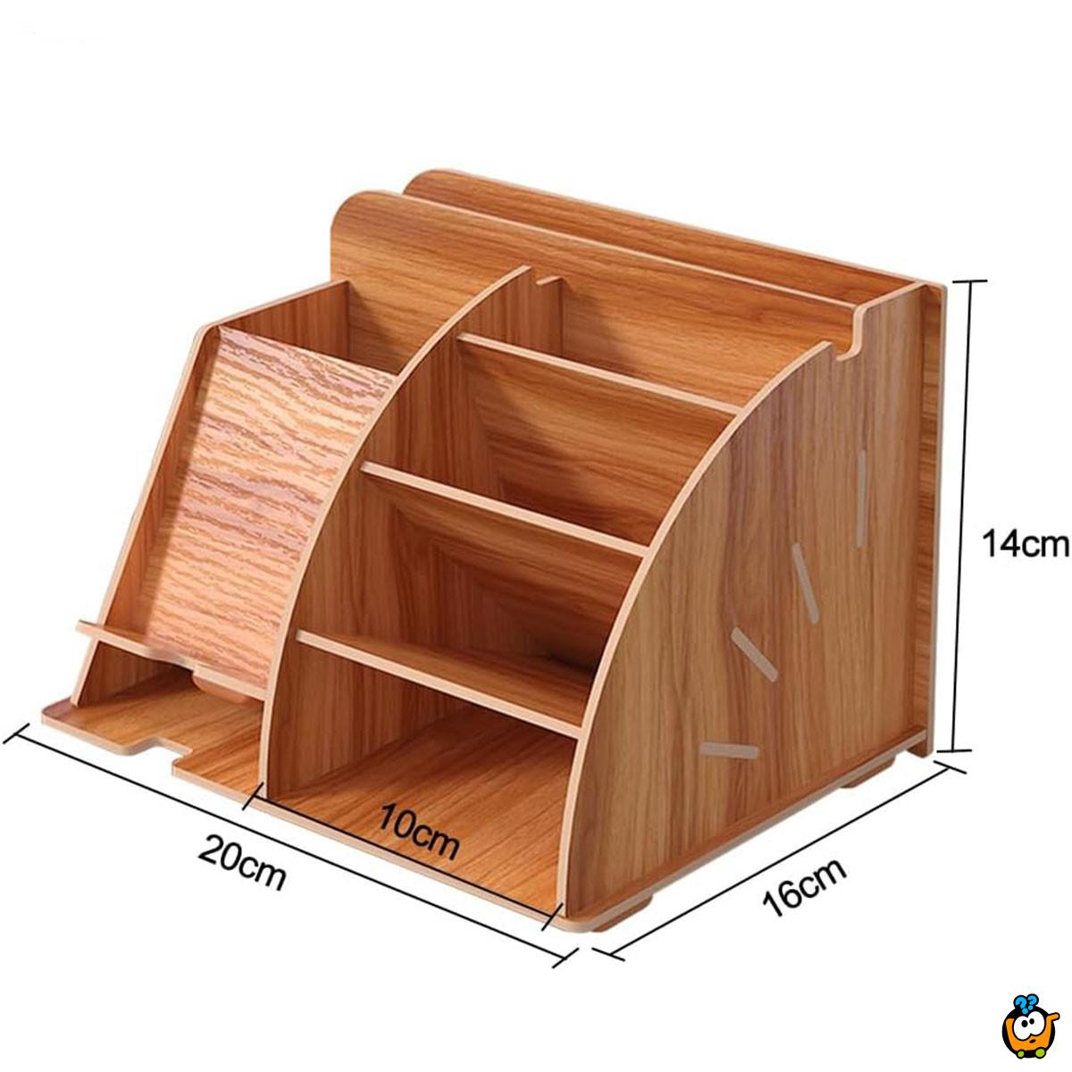 Brown Desk Organizer - Stoni organizer za odlaganje telefona i kancelarijskog pribora