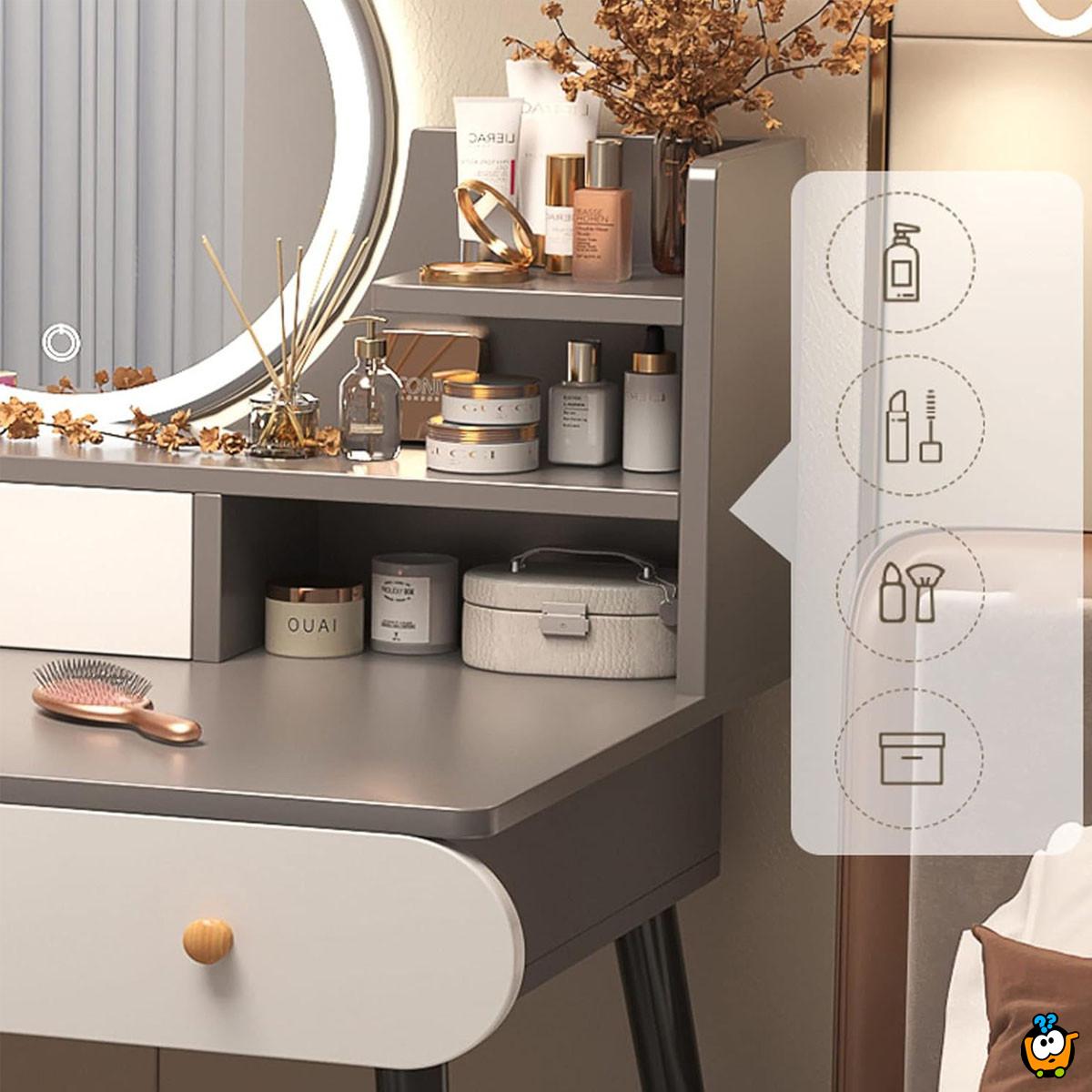 Toaletni stočić za šminkanje sa LED ogledalom na dodir - GRAY COLOUR MAKE UP