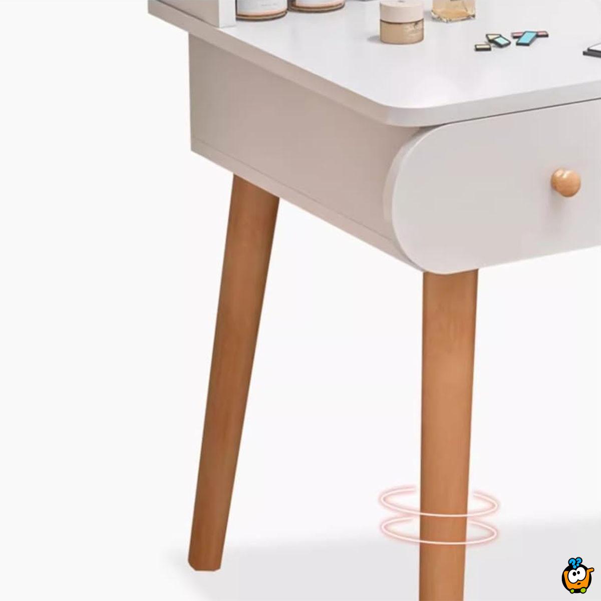 Toaletni stočić za šminkanje sa LED ogledalom na dodir - WHITE WOOD MAKE-UP