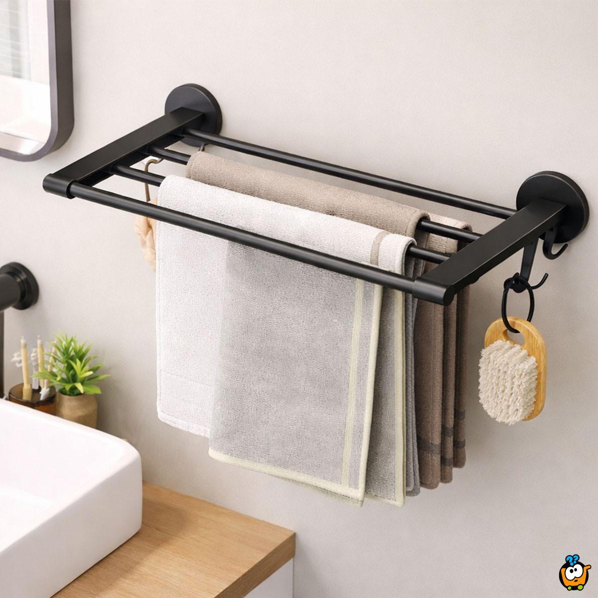 Elegantna polica i držač peškira za kupatilo - CRNA BOJA
