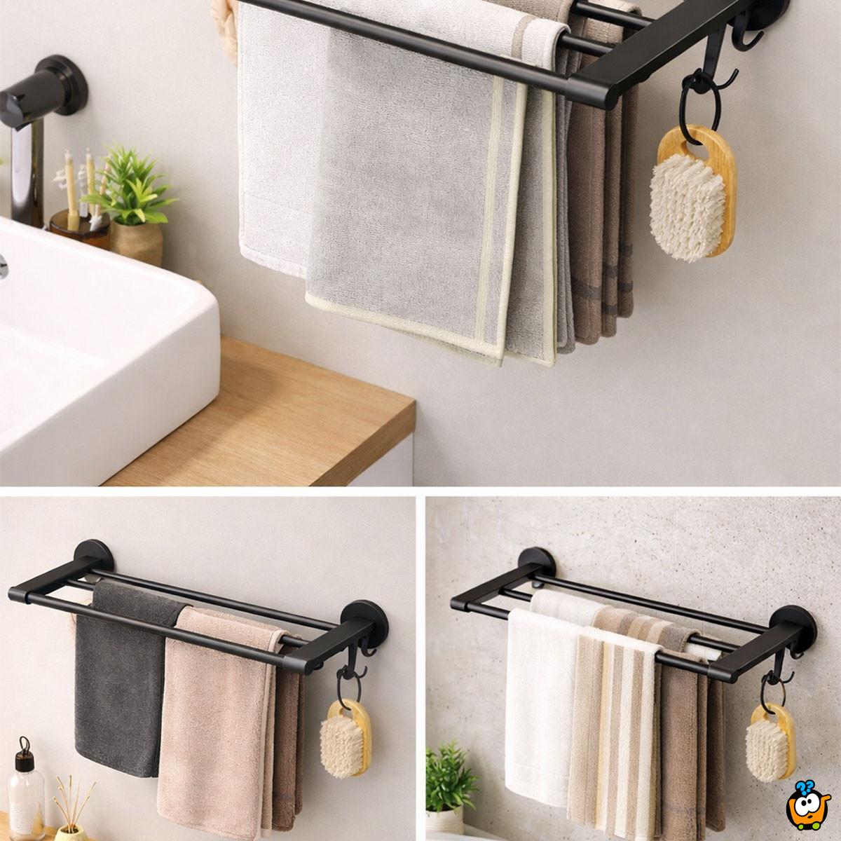 Elegantna polica i držač peškira za kupatilo - CRNA BOJA