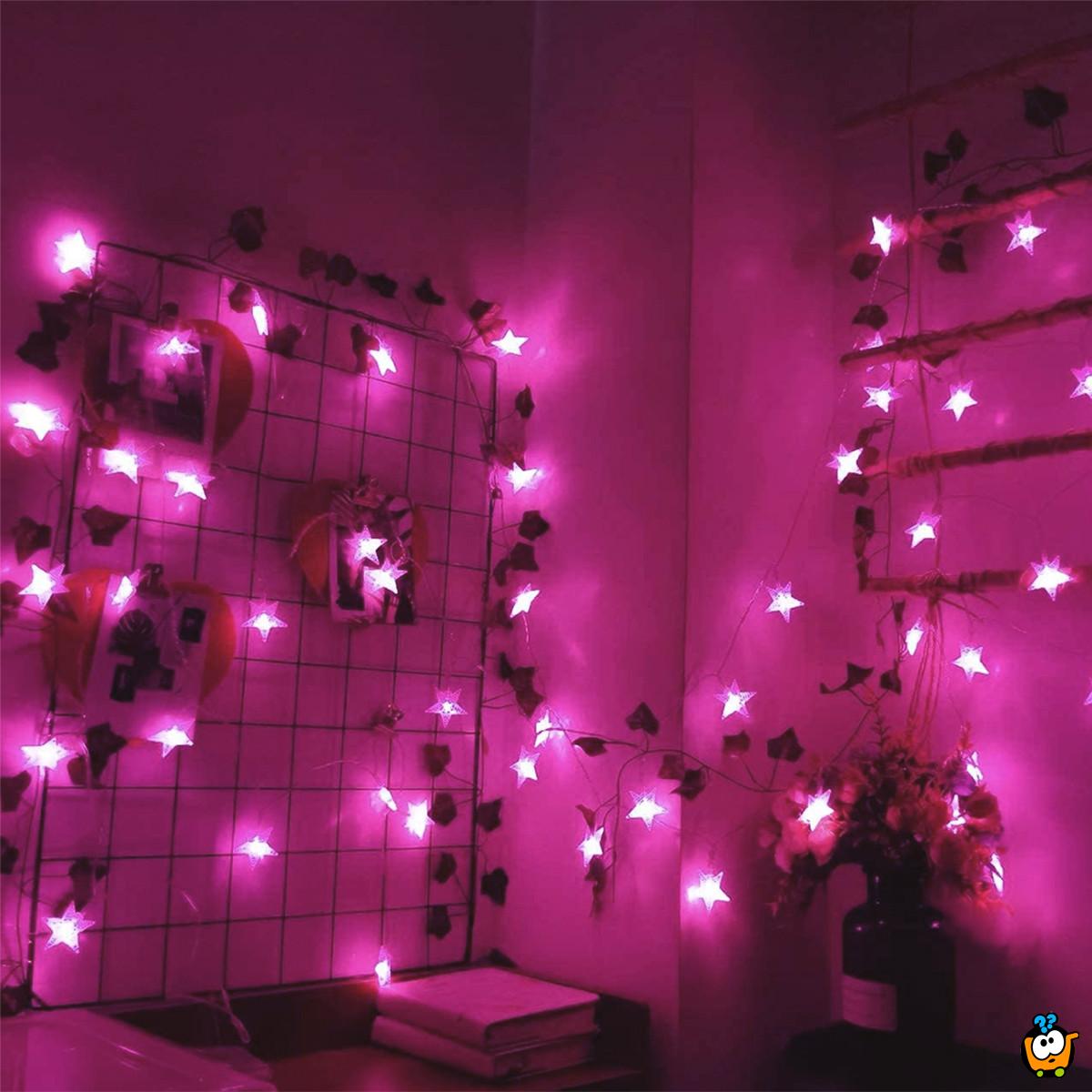 Pink star lights – LED dekorativne lampice zvezdice na baterije 3m