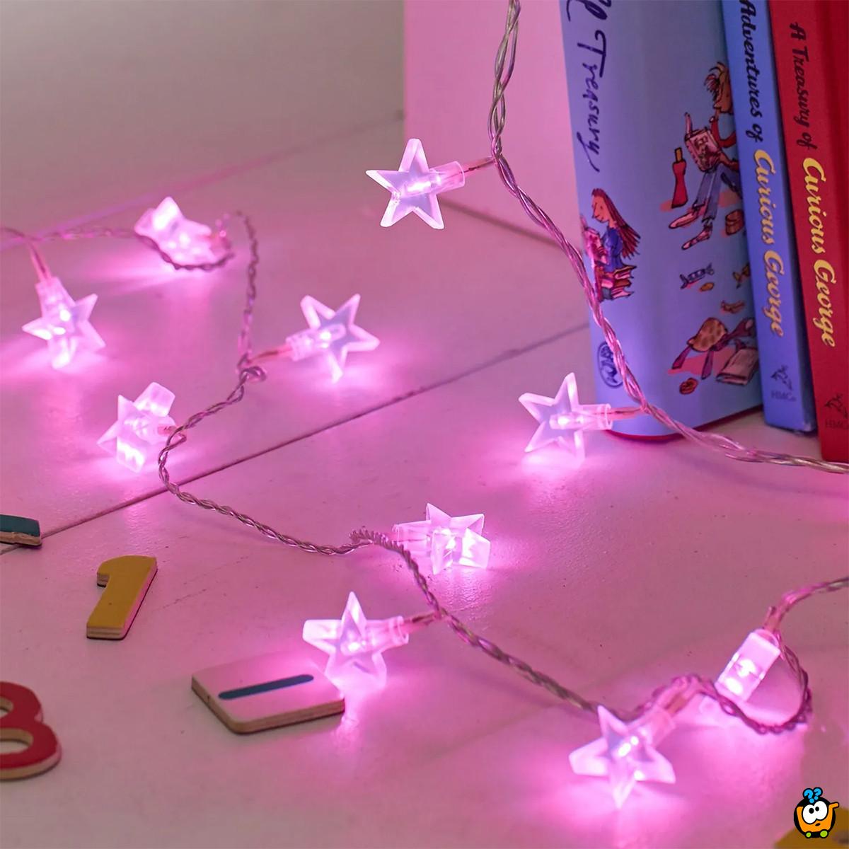 Pink star lights – LED dekorativne lampice zvezdice na baterije 3m