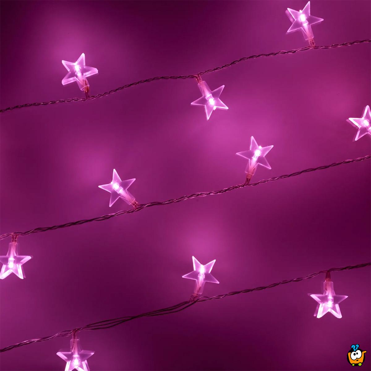 Pink star lights – LED dekorativne lampice zvezdice na baterije 3m