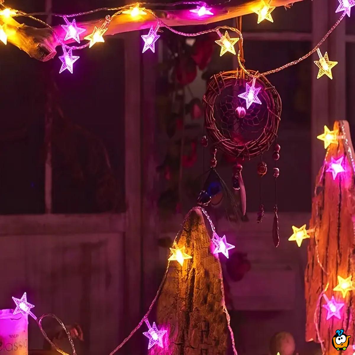 Pink star lights – LED dekorativne lampice zvezdice na baterije 3m