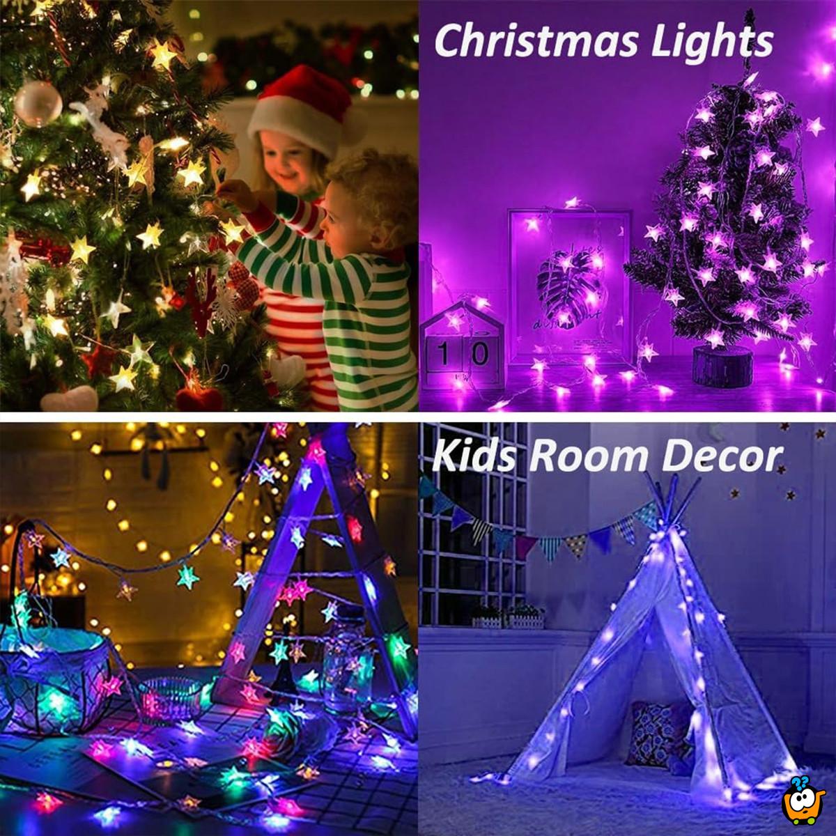 Pink star lights – LED dekorativne lampice zvezdice na baterije 3m