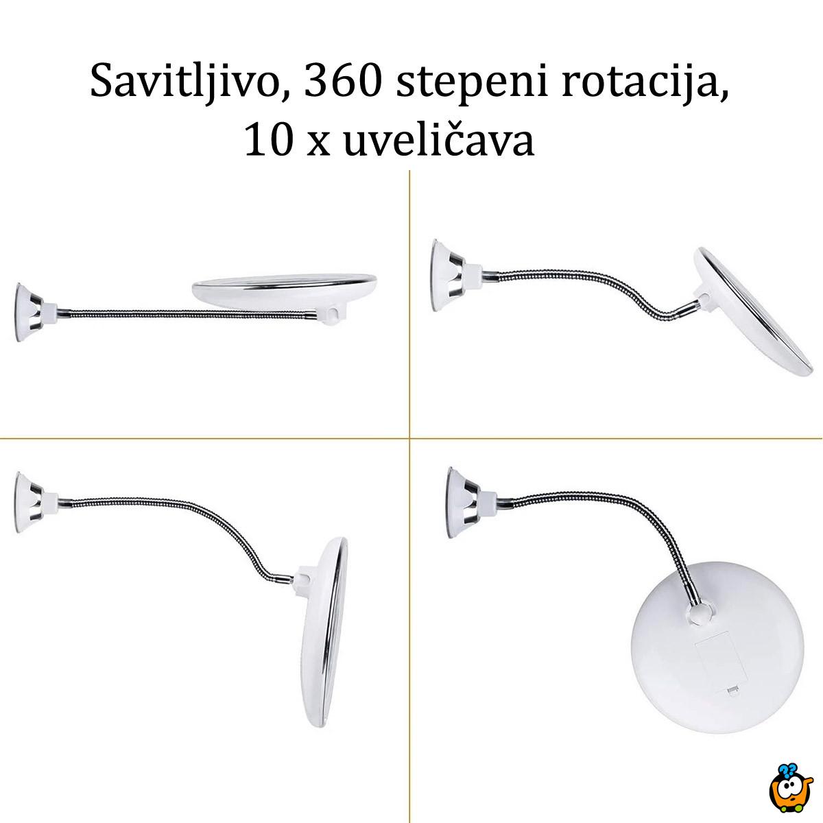 Fleksibilno dodatno LED ogledalo za šminkanje sa zumom 10x