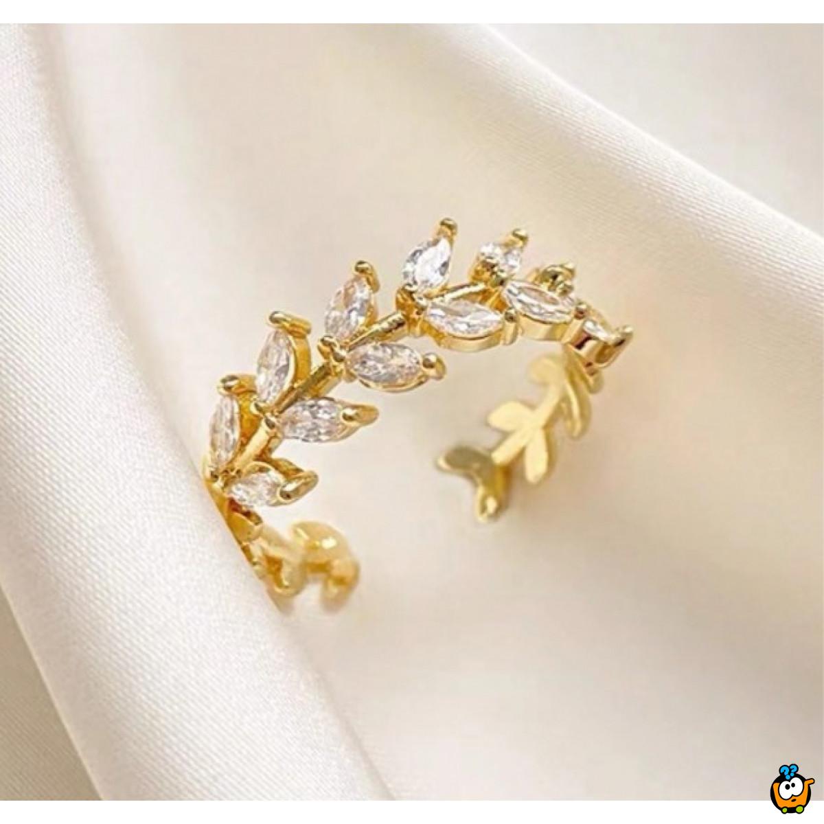 Golden Leaf Elegance - prsten sa listićima u zlatnoj boji
