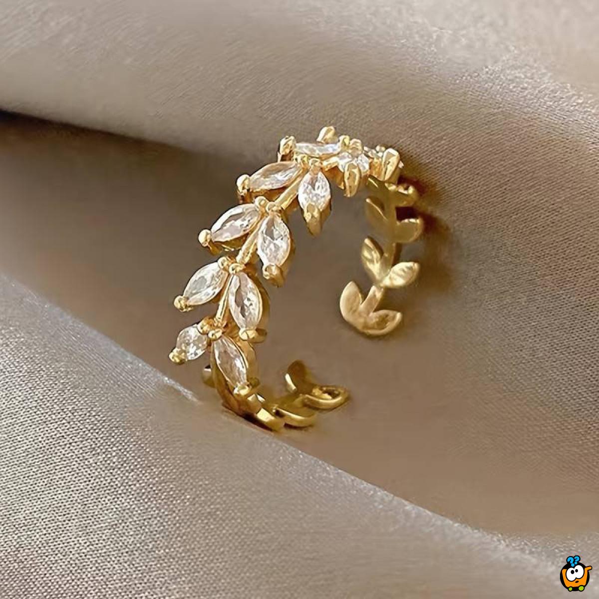 Golden Leaf Elegance - prsten sa listićima u zlatnoj boji