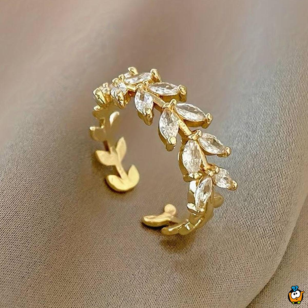 Golden Leaf Elegance - prsten sa listićima u zlatnoj boji