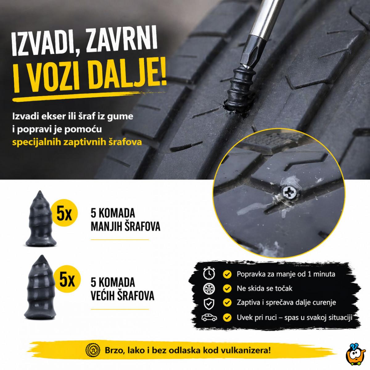 Magični šrafovi za gume - Popravi gumu za 30 sekundi – bez vulkanizera!