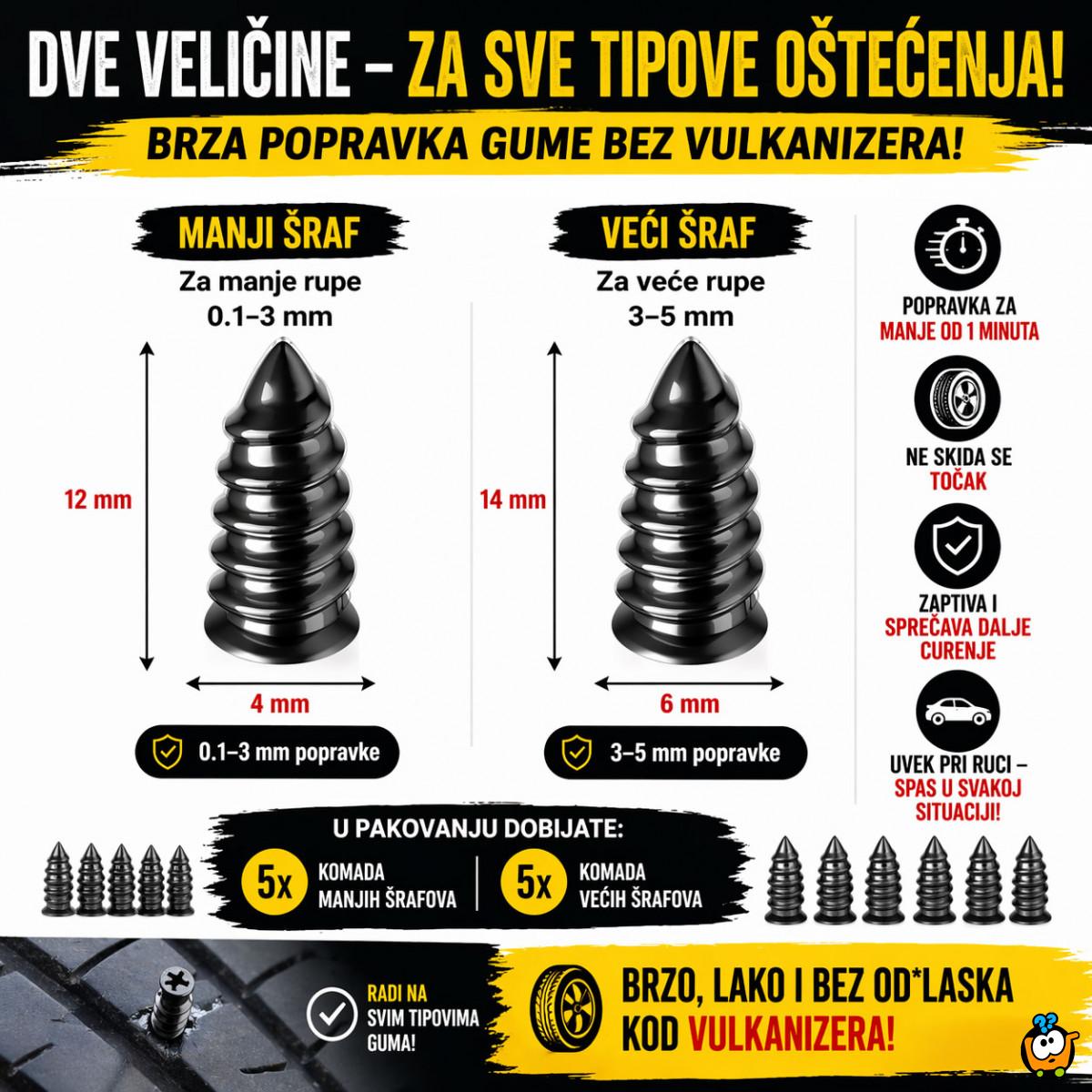 Magični šrafovi za gume - Popravi gumu za 30 sekundi – bez vulkanizera!