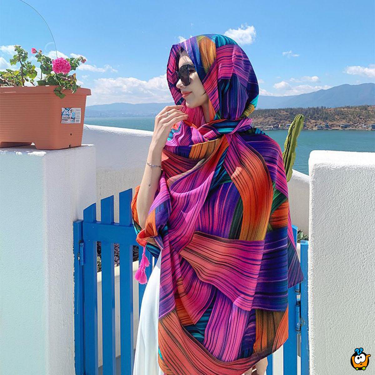 PINK RAINBOW SCARF - Ešarpa za plažu pink boji 