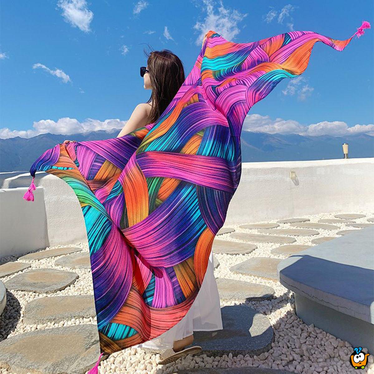 PINK RAINBOW SCARF - Ešarpa za plažu pink boji 