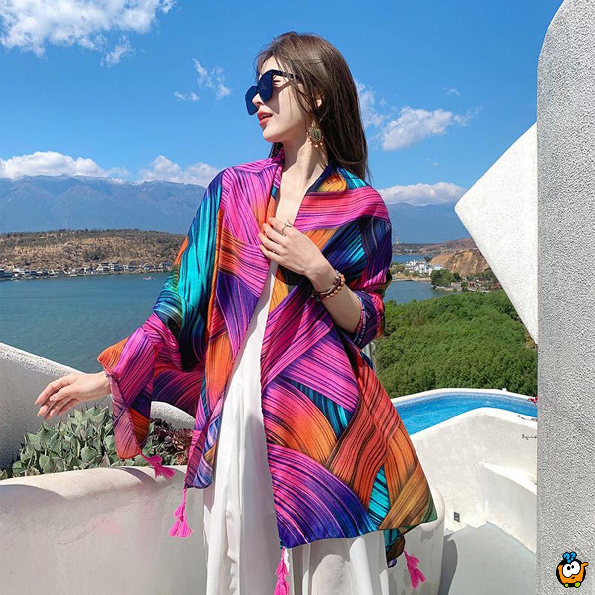 PINK RAINBOW SCARF - Ešarpa za plažu pink boji 