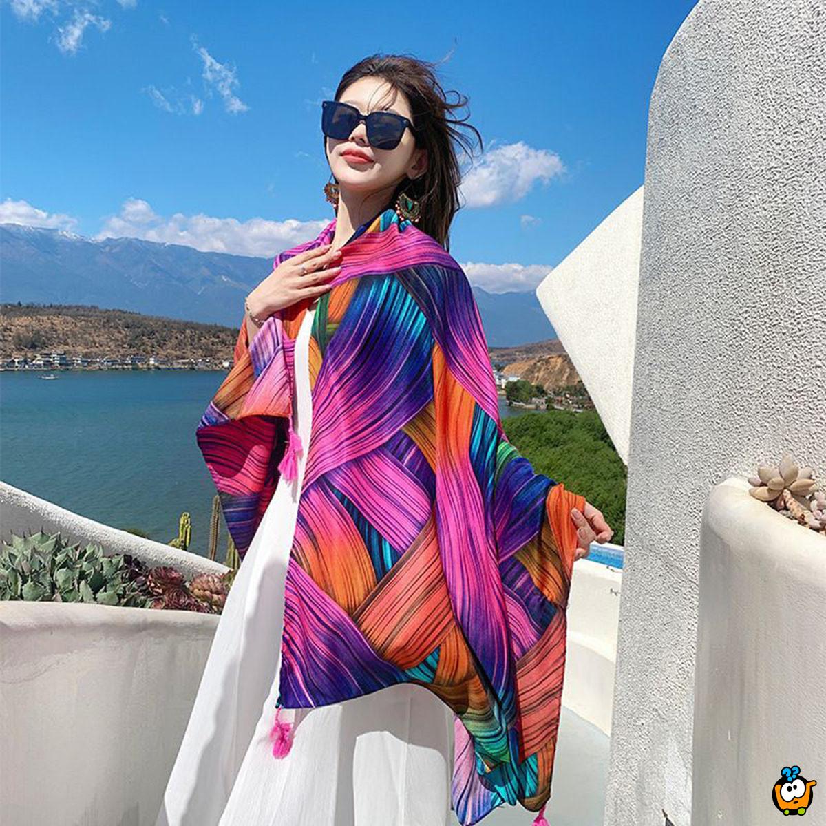 PINK RAINBOW SCARF - Ešarpa za plažu pink boji 