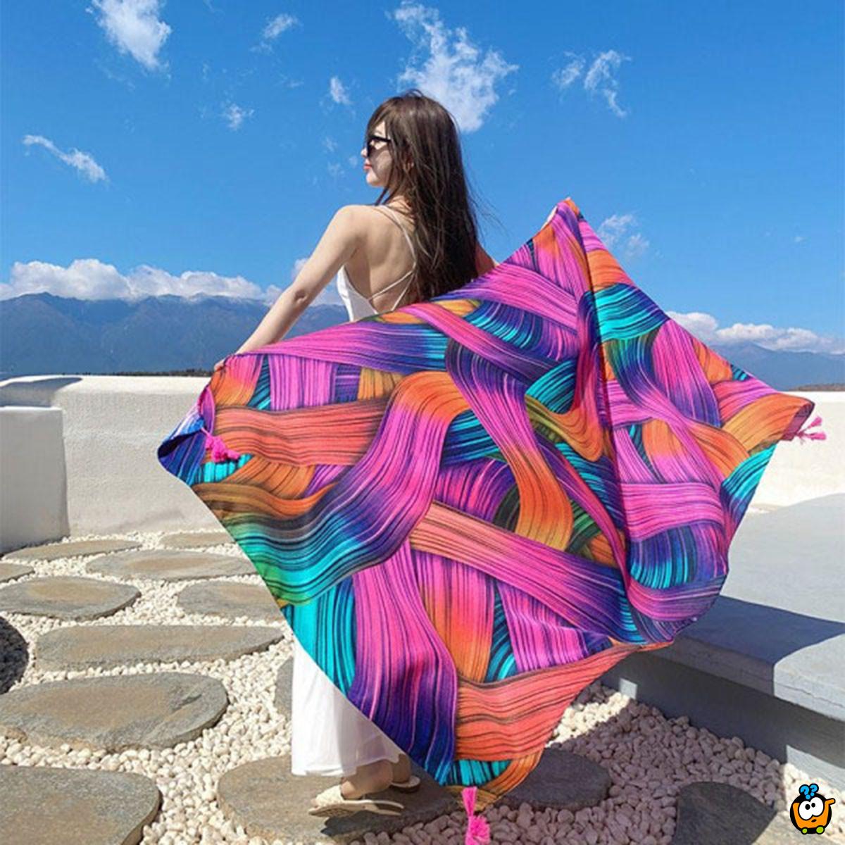 PINK RAINBOW SCARF - Ešarpa za plažu pink boji 