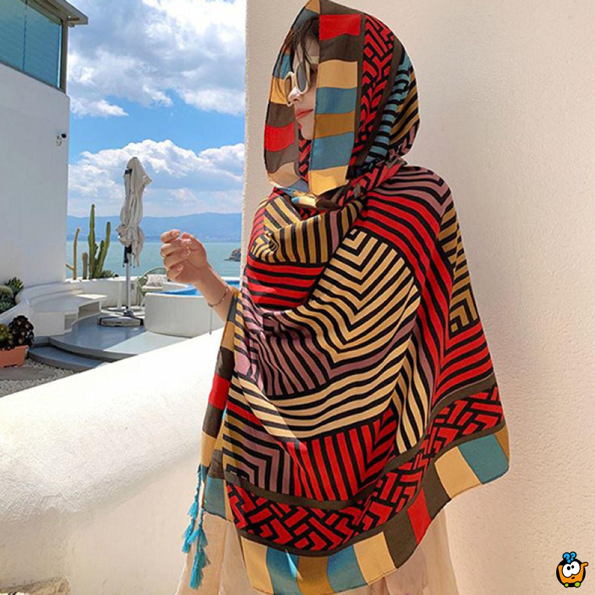 RED LINES SCARF - Ešarpa za plažu u crvenoj boji 