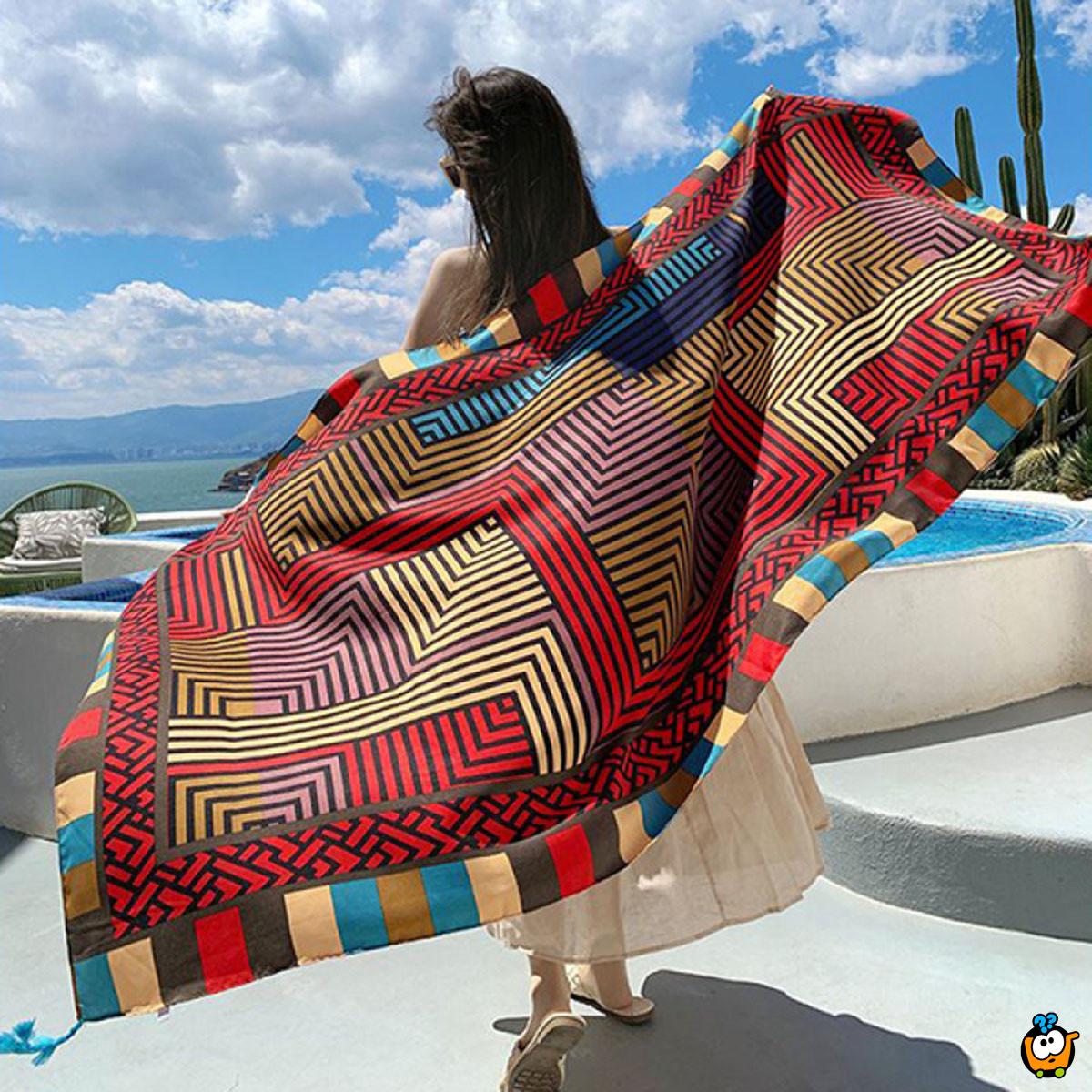 RED LINES SCARF - Ešarpa za plažu u crvenoj boji 