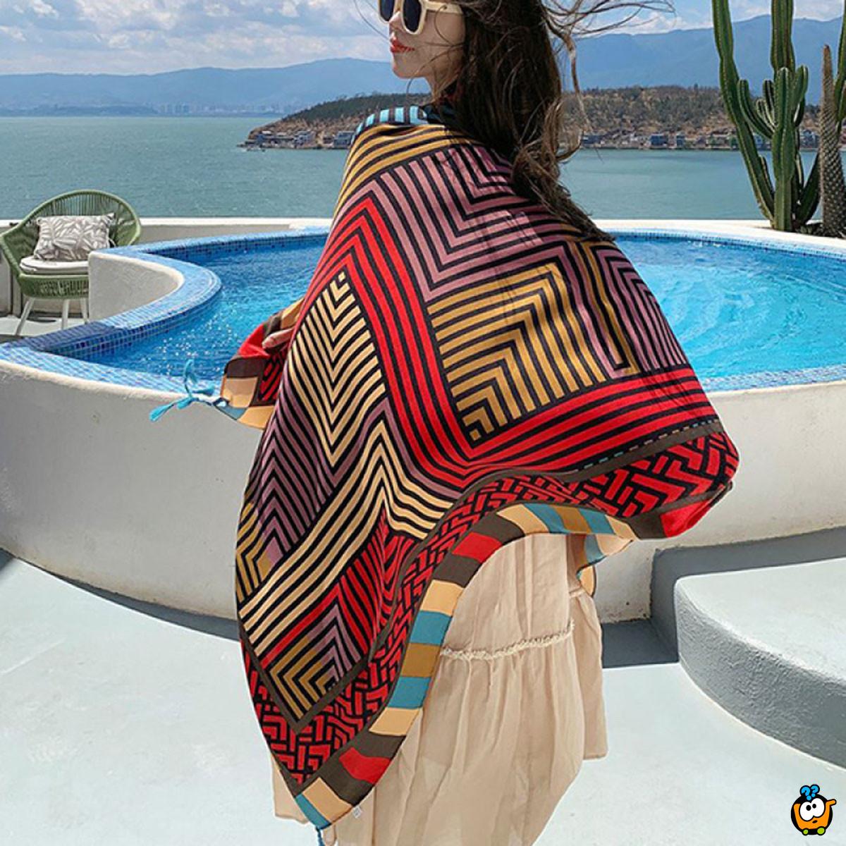 RED LINES SCARF - Ešarpa za plažu u crvenoj boji 