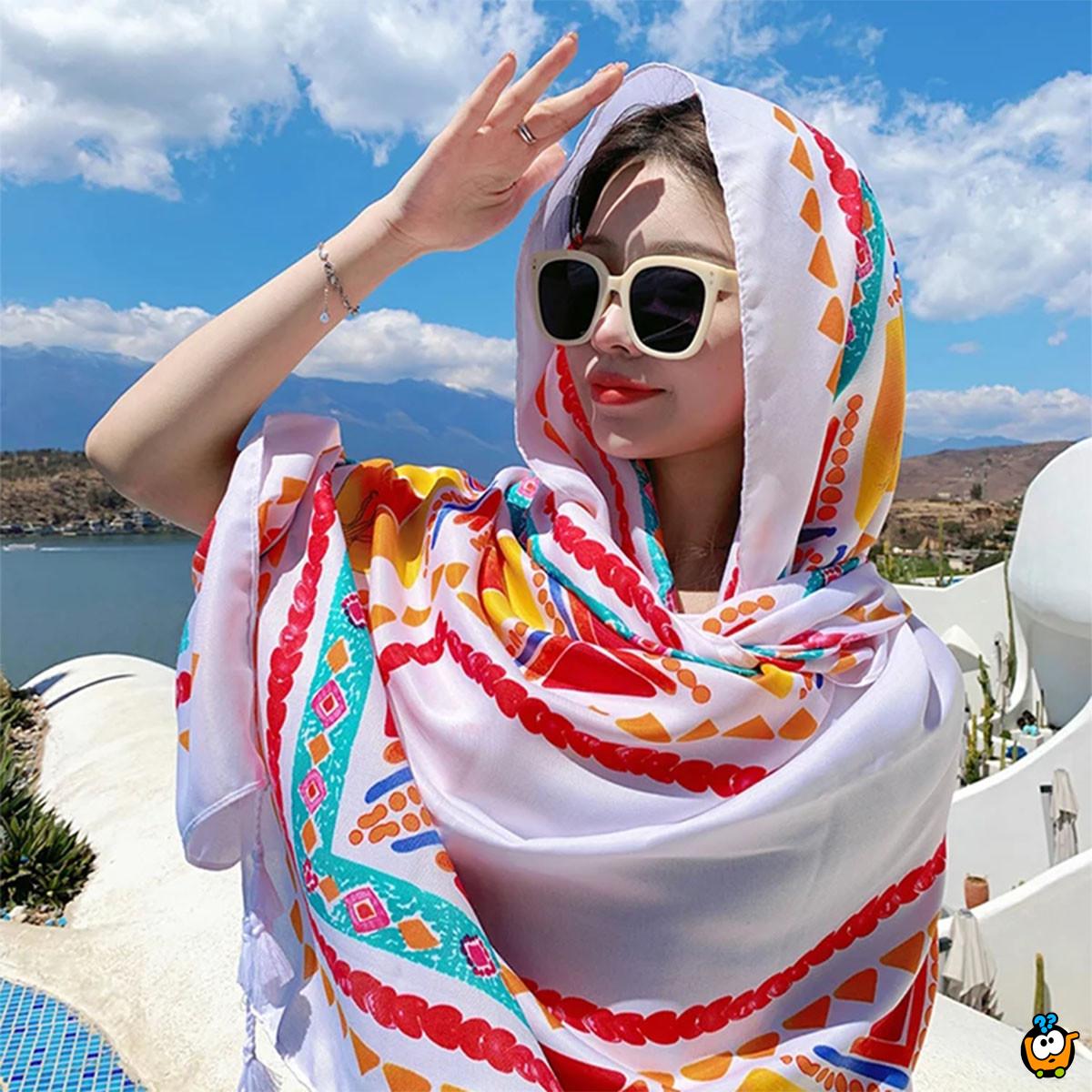 WHITE SUMMER SCARF - Ešarpa za plažu u beloj boji