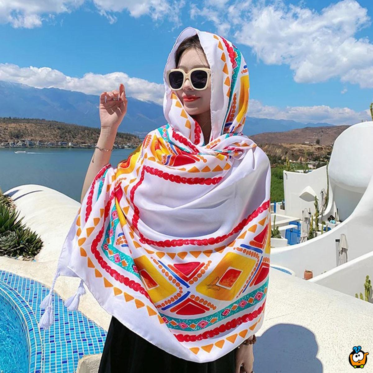 WHITE SUMMER SCARF - Ešarpa za plažu u beloj boji