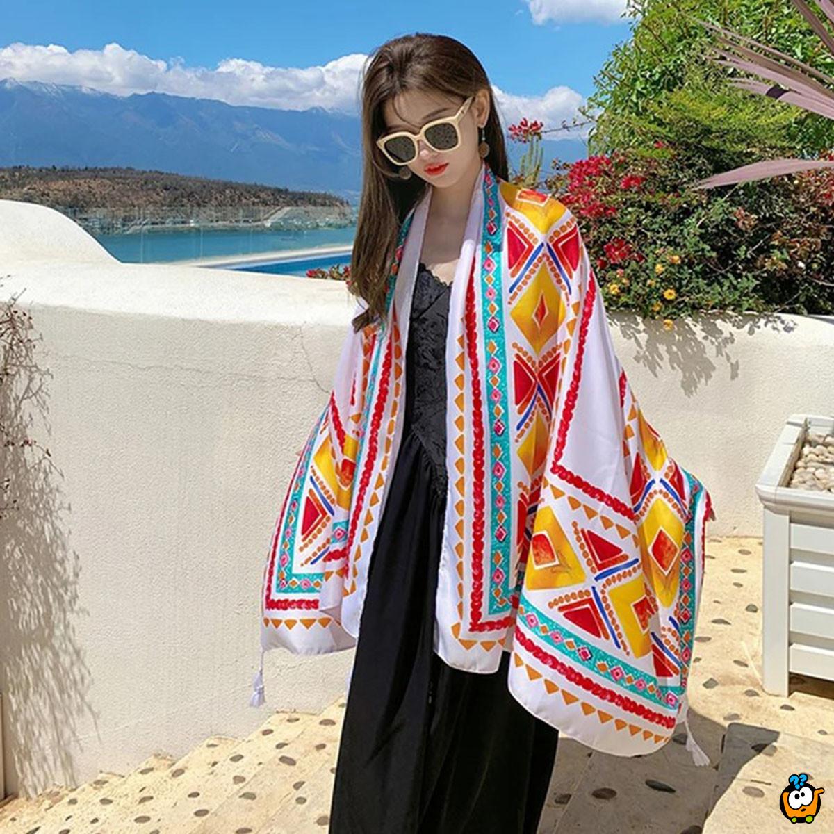 WHITE SUMMER SCARF - Ešarpa za plažu u beloj boji