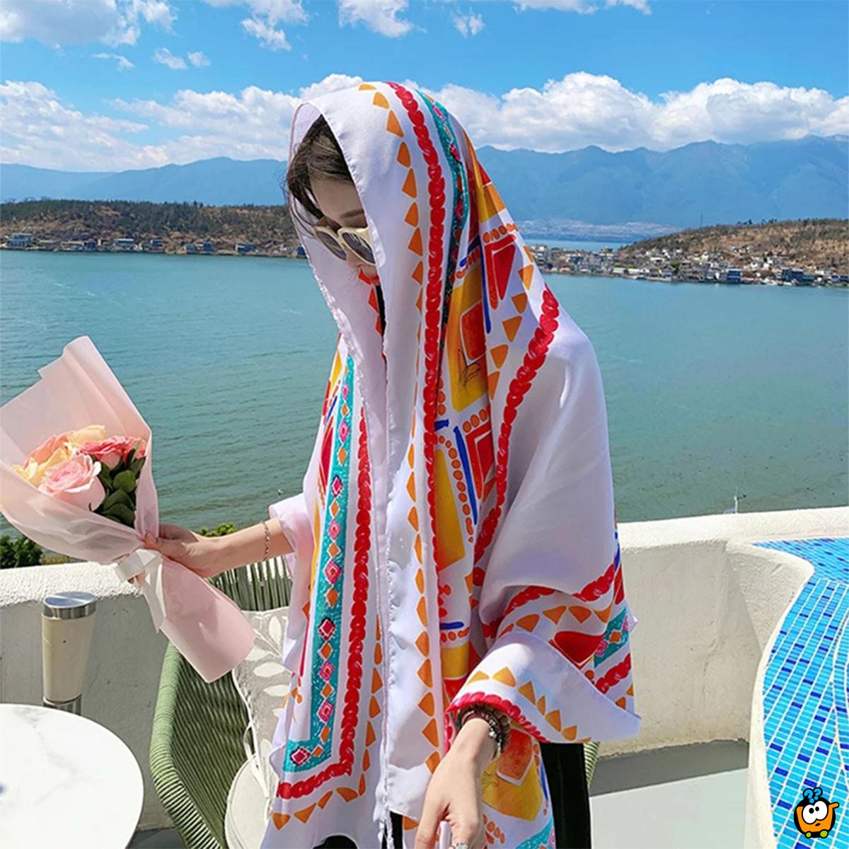 WHITE SUMMER SCARF - Ešarpa za plažu u beloj boji