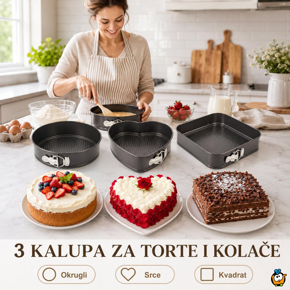 Set od 3 springform kalupa za torte i kolače – okrugli, kvadratni i srce