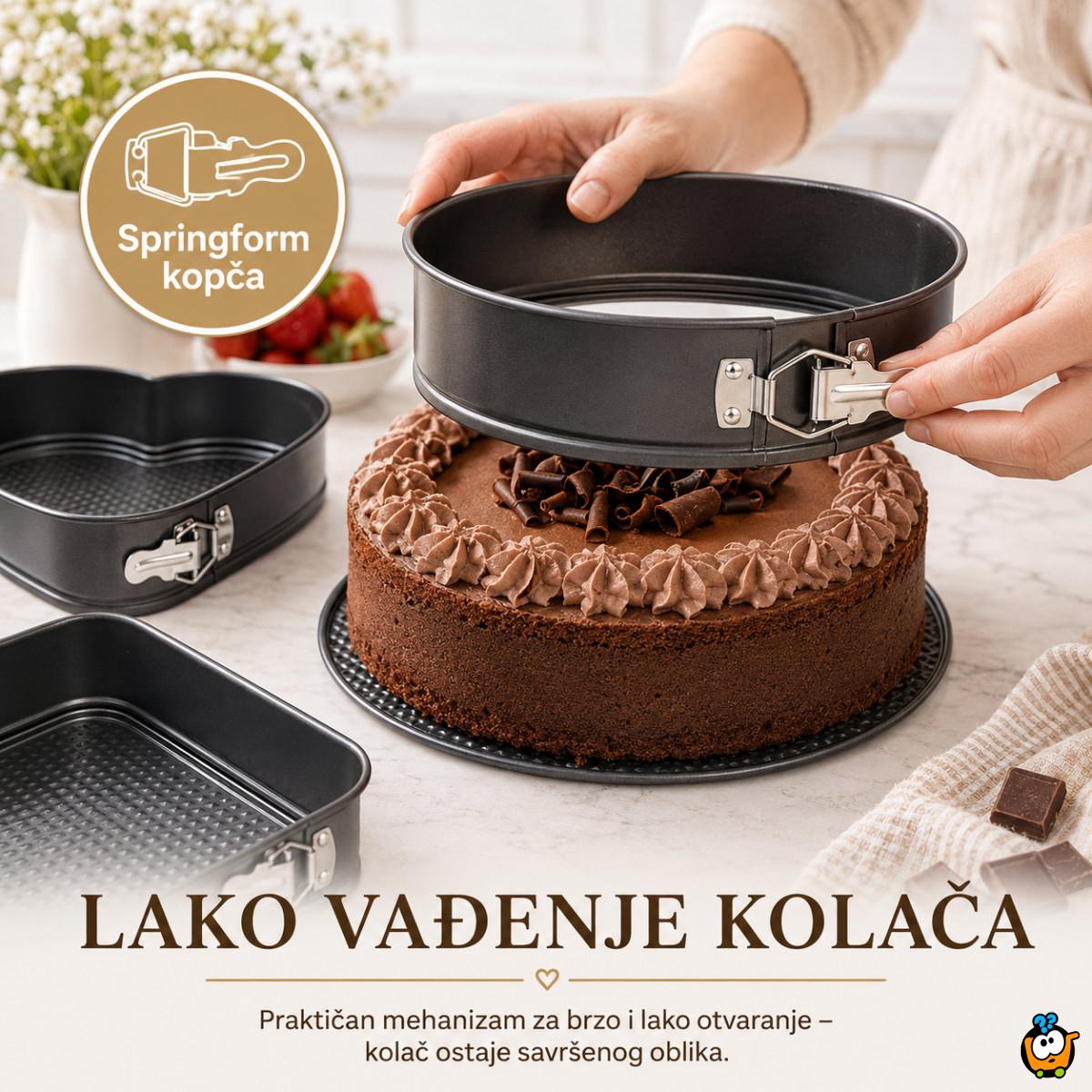 Set od 3 springform kalupa za torte i kolače – okrugli, kvadratni i srce