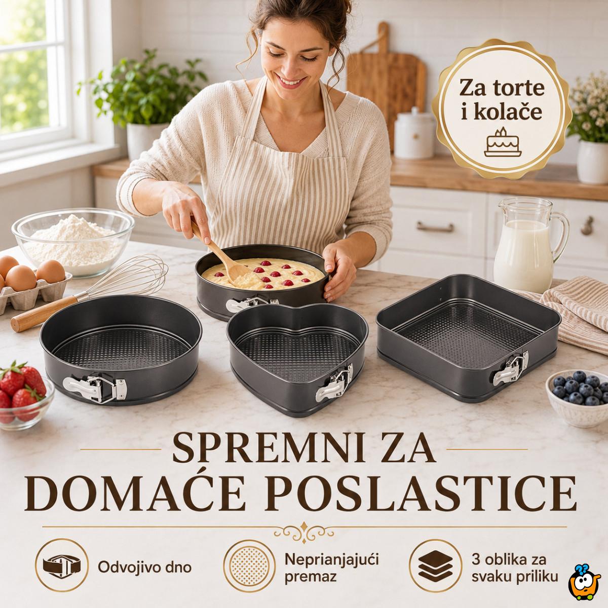 Set od 3 springform kalupa za torte i kolače – okrugli, kvadratni i srce