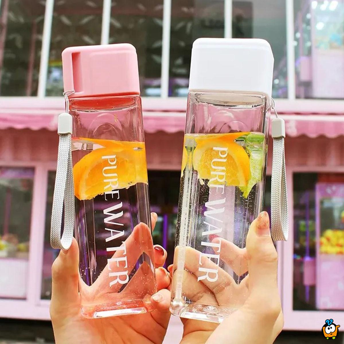 PURE WATER Cup - Transparentna četvrtasta flašica za vodu