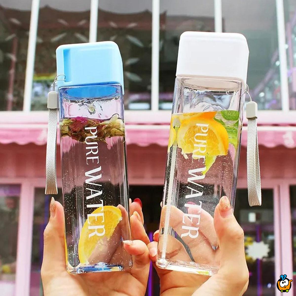 PURE WATER Cup - Transparentna četvrtasta flašica za vodu
