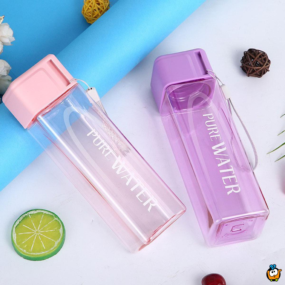 PURE WATER Cup - Transparentna četvrtasta flašica za vodu