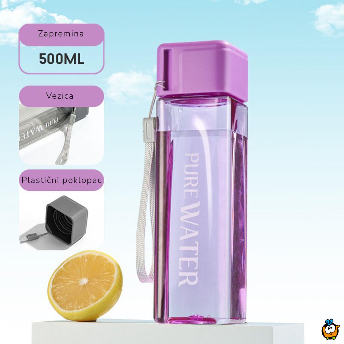 PURE WATER Cup - Transparentna četvrtasta flašica za vodu