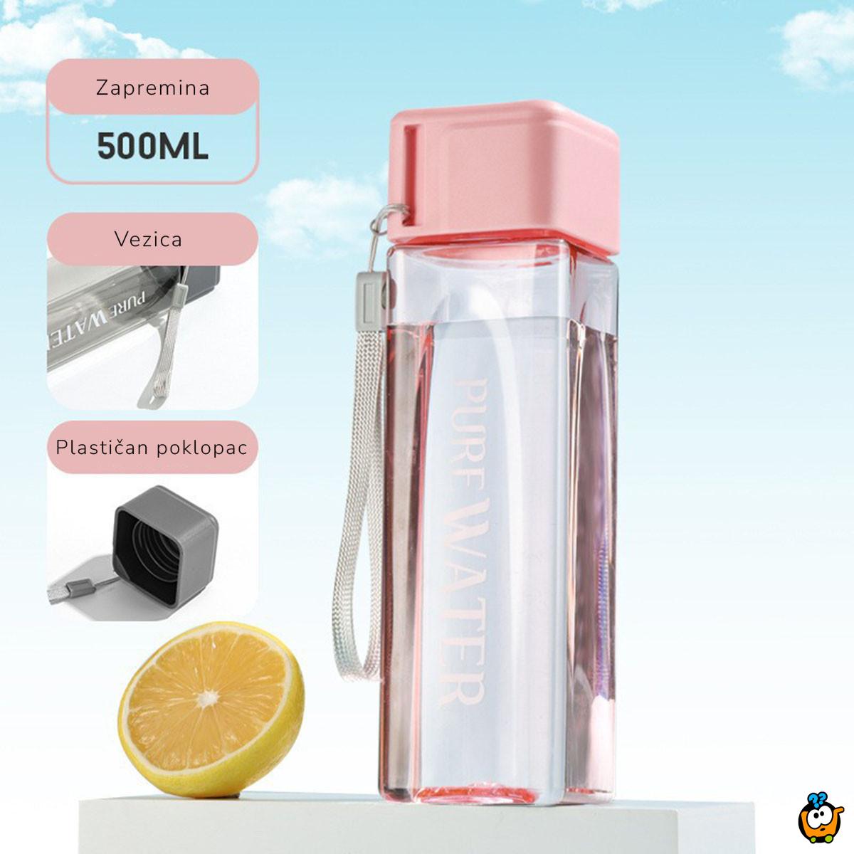 PURE WATER Cup - Transparentna četvrtasta flašica za vodu