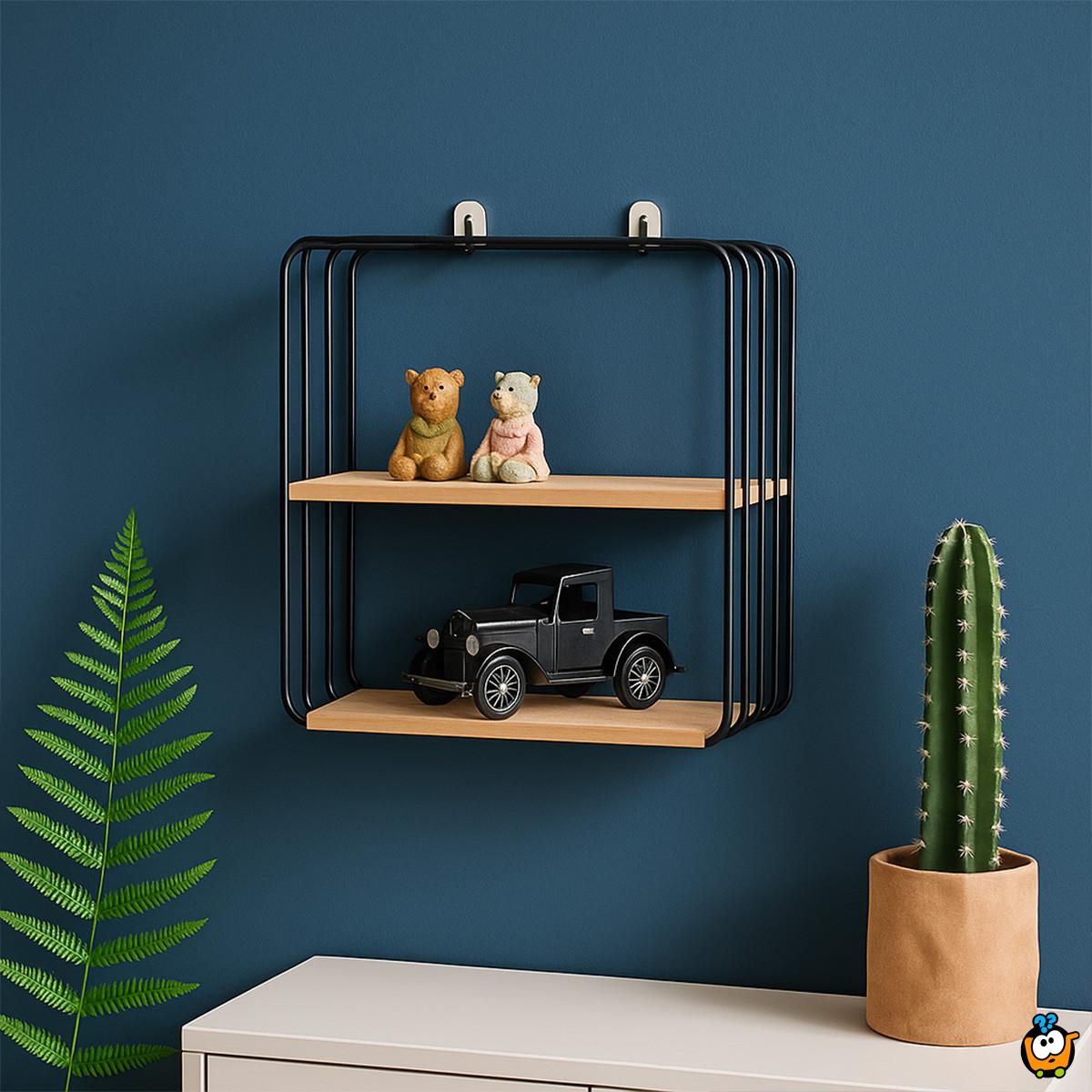 Iron Wood -  kockasta zidna polica sa drvenim elementima