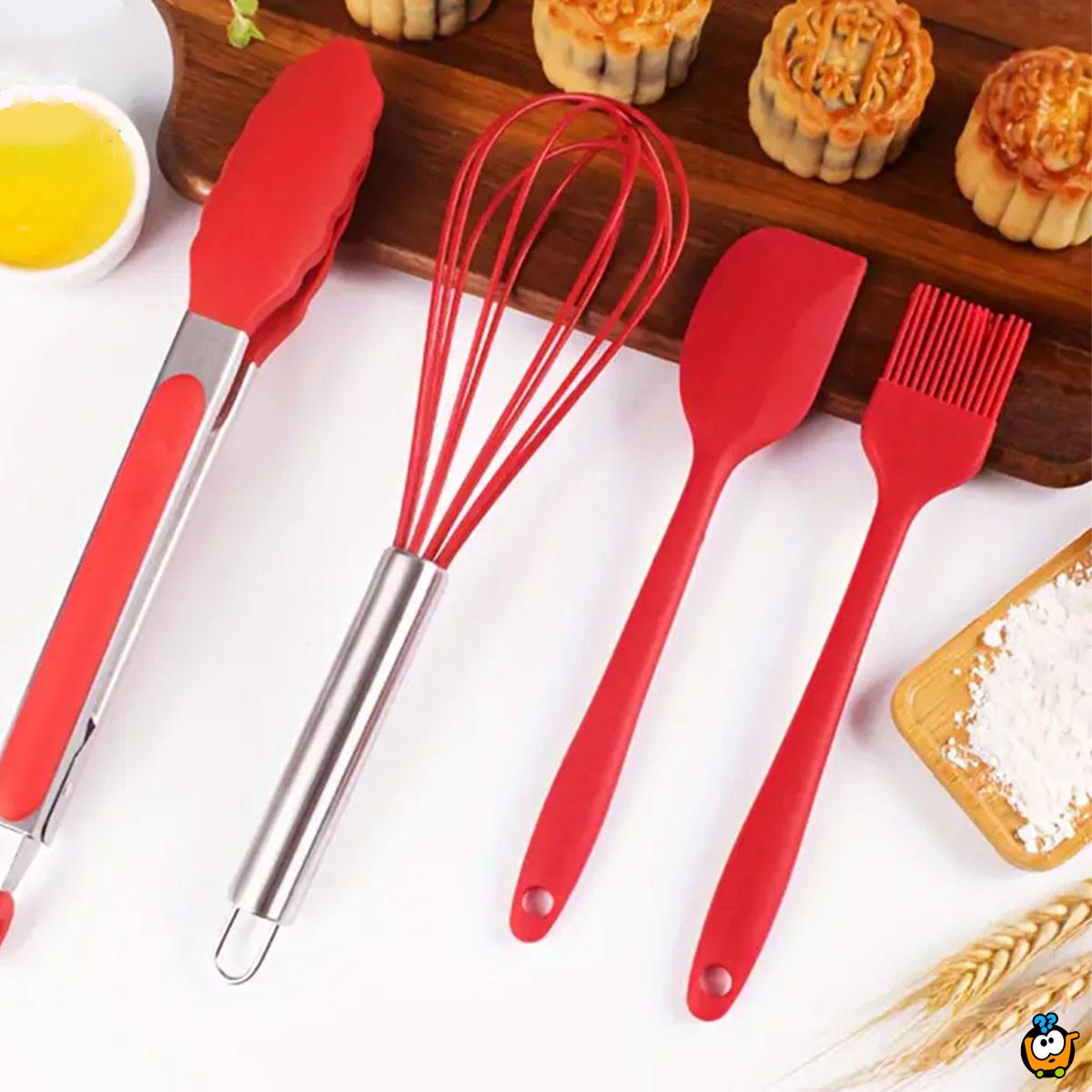 4u1 kulinarski set - žica za mućenje, špatula, hvataljka i silikonska četkica