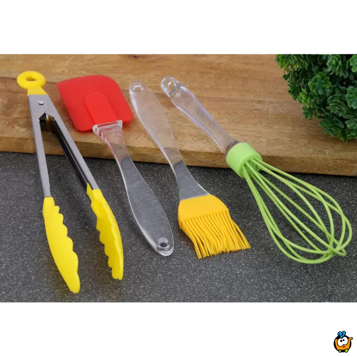 4u1 kulinarski set - žica za mućenje, špatula, hvataljka i silikonska četkica