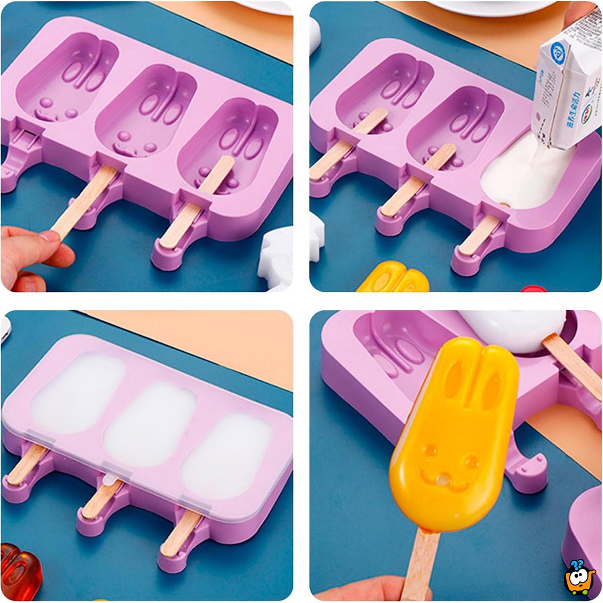 Funny ice cream - silikonska modla za sladolede u oblicima + 50 štapića + poklopac