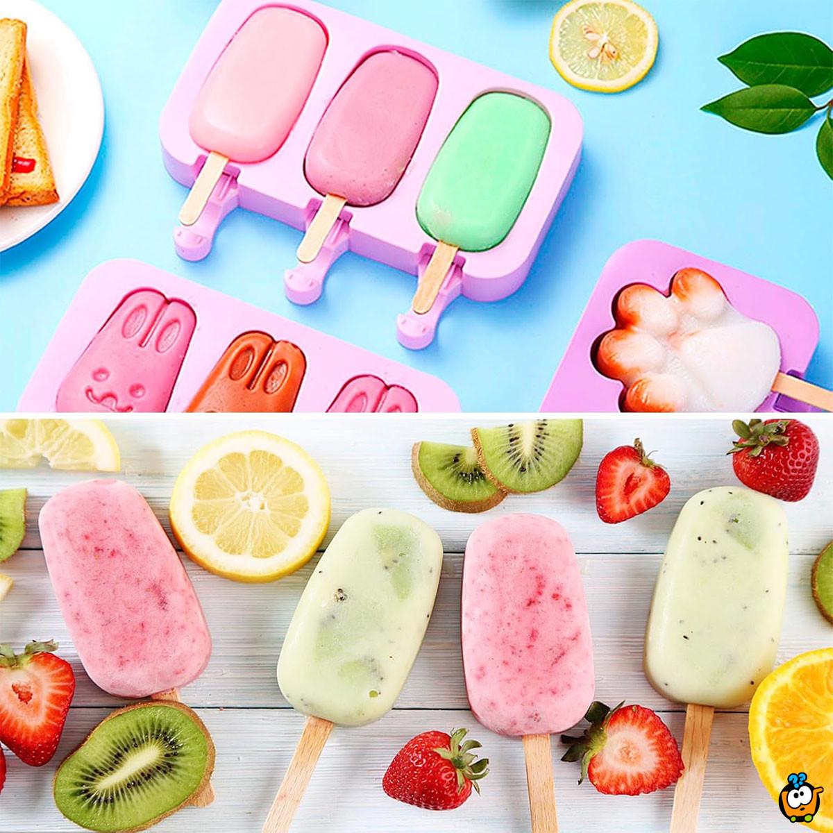 Funny ice cream - silikonska modla za sladolede u oblicima + 50 štapića + poklopac