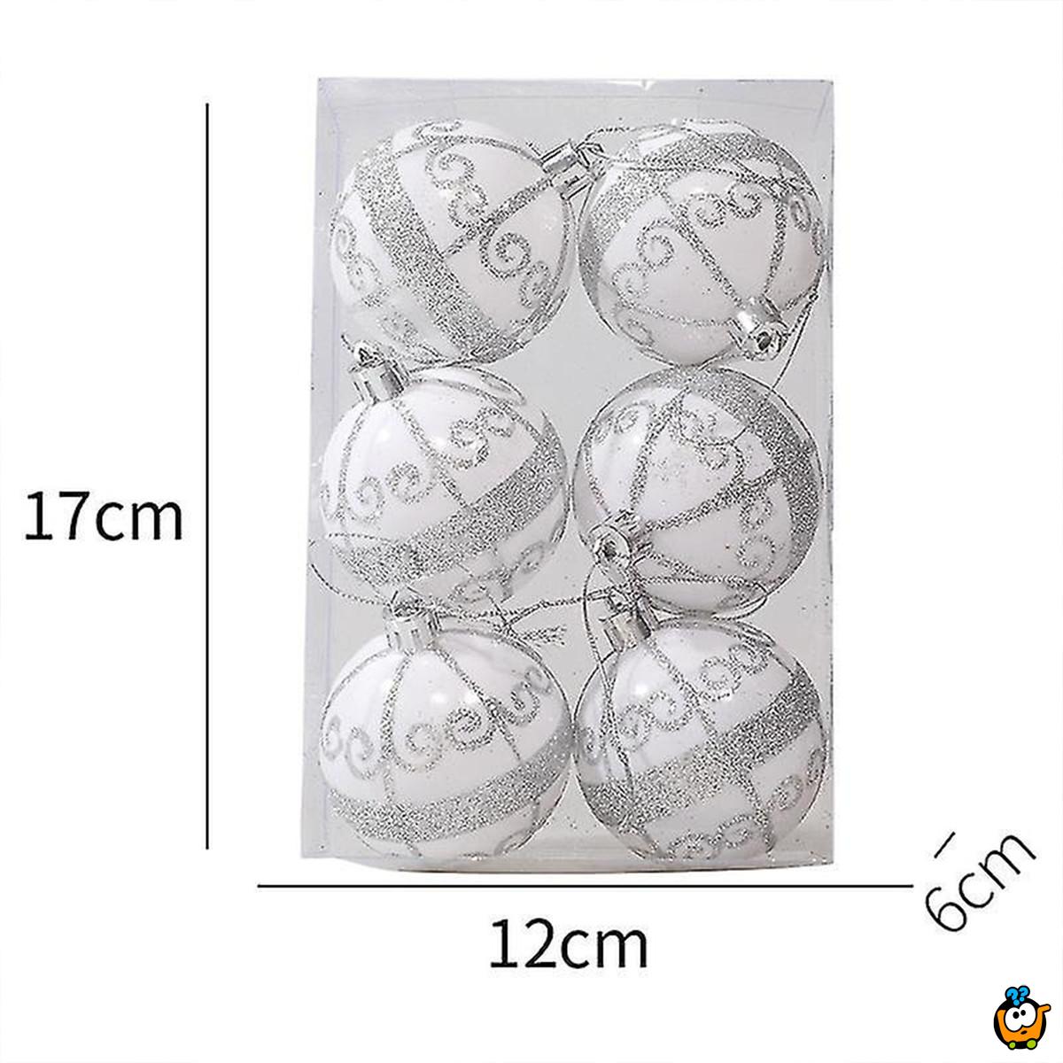 Silver Glow - Set od 6 srebrnih ukrasnih kugli za jelku sa svetlucavim šarama