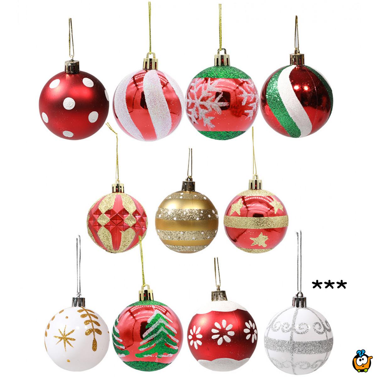 Silver Glow - Set od 6 srebrnih ukrasnih kugli za jelku sa svetlucavim šarama