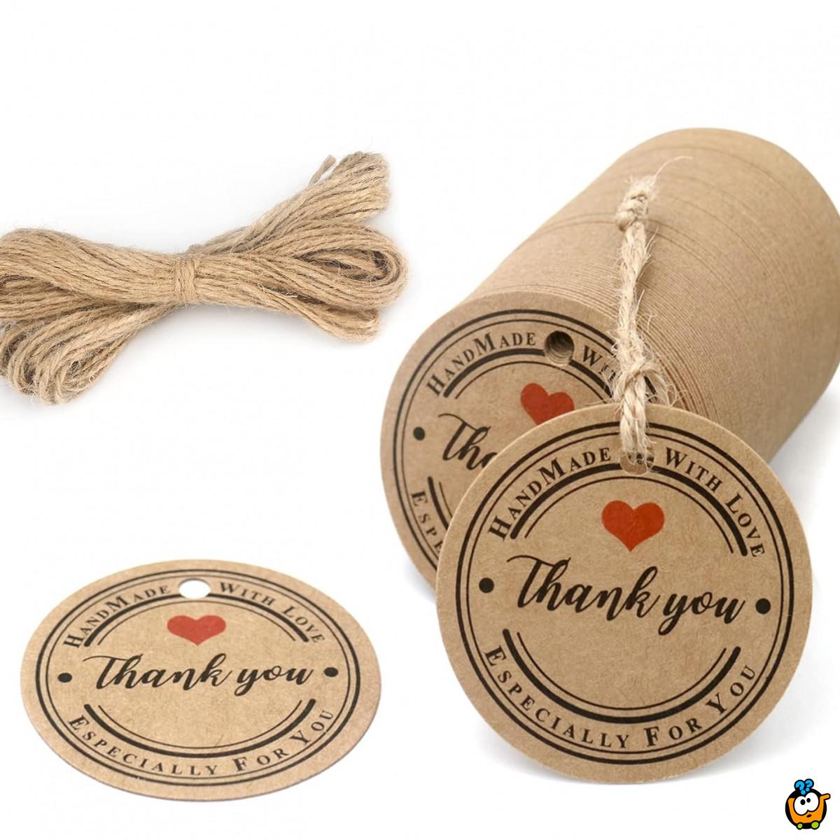 Handmade with love - Kraft set tagova zahvalnica za rukotvorine
