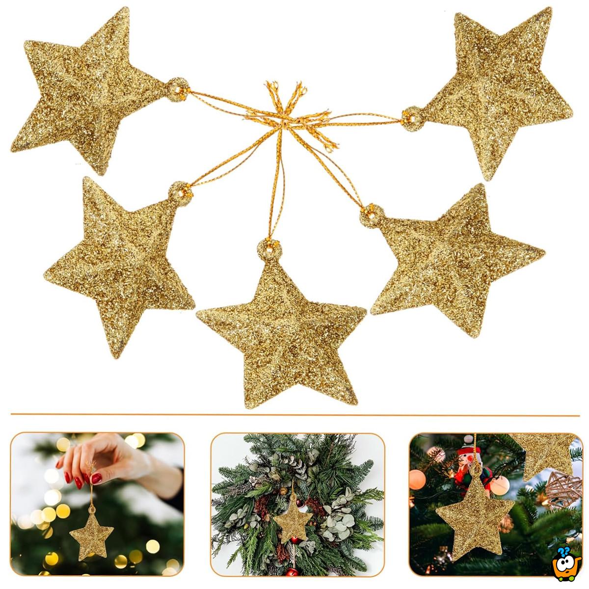 Golden stars – Set od 6 ZLATNIH zvezda ukrasa za jelku