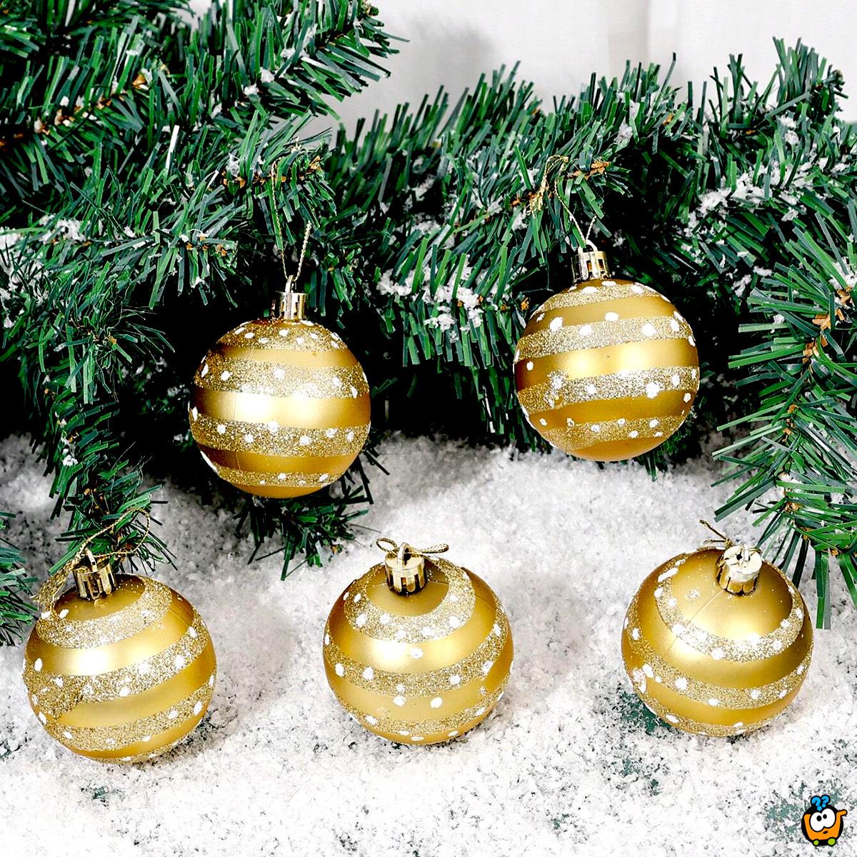 Golden Glow – Set od 6 zlatnih ukrasnih kugli za jelku sa svetlucavim prugama
